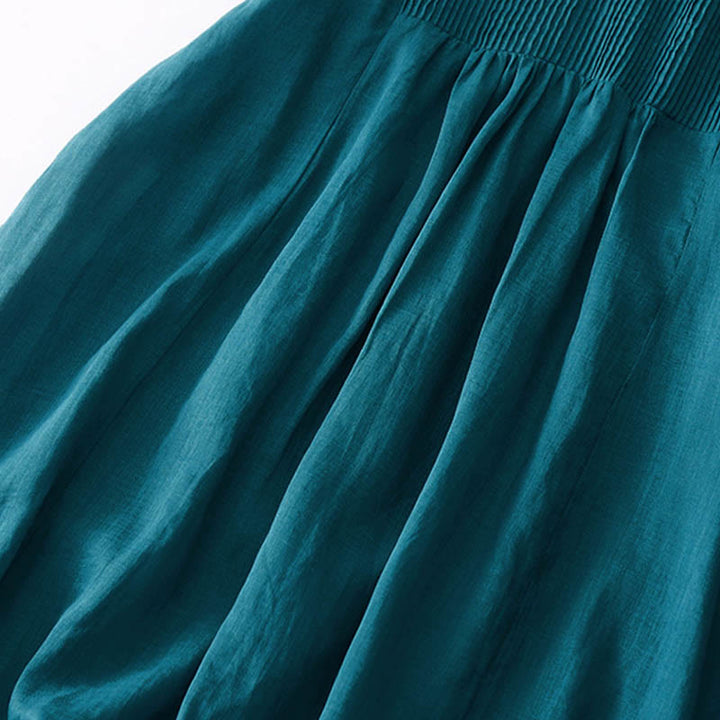 Buddha Stones Casual Accordion Pleat Plain V-neck Short Sleeve Midi Dress With Pockets - image 38