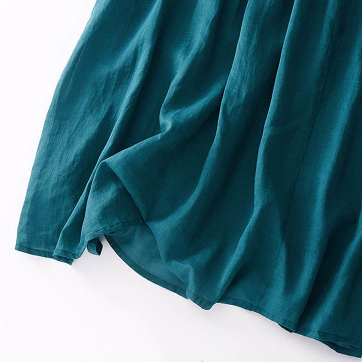 Buddha Stones Casual Accordion Pleat Plain V-neck Short Sleeve Midi Dress With Pockets - image 39