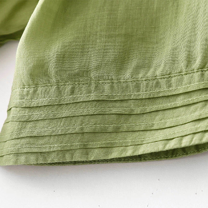 Buddha Stones Casual Accordion Pleat Plain V-neck Short Sleeve Midi Dress With Pockets - image 17
