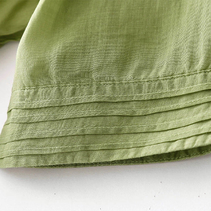 Buddha Stones Casual Accordion Pleat Plain V-neck Short Sleeve Midi Dress With Pockets - image 17