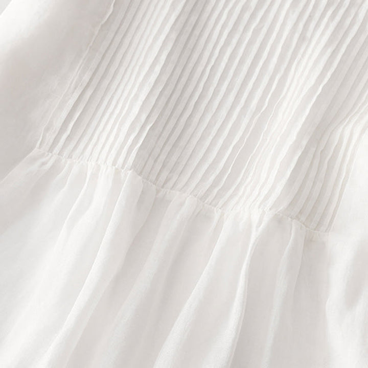 Buddha Stones Casual Accordion Pleat Plain V-neck Short Sleeve Midi Dress With Pockets - image 43
