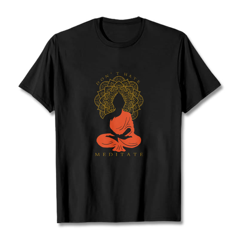 Buddha Stones Casual Meditative Buddha Mandala Pattern Cotton Tee T-Shirt - Black - 2XL - image 1