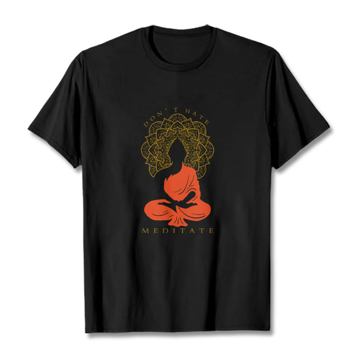 Buddha Stones Casual Meditative Buddha Mandala Pattern Cotton Tee T-Shirt - Black - 2XL - image 1