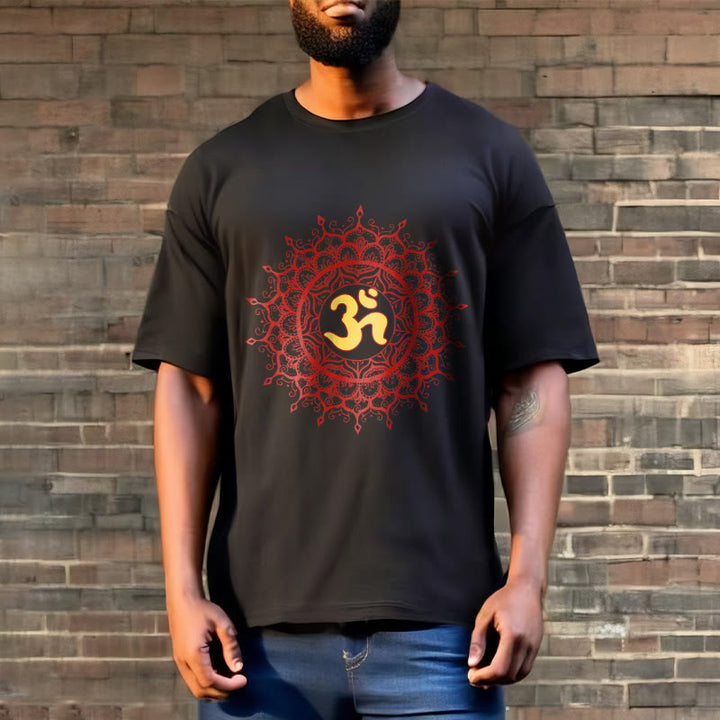 Buddha Stones Casual Red Mandala Om Symbol Pattern Cotton Tee T-shirt - image 3