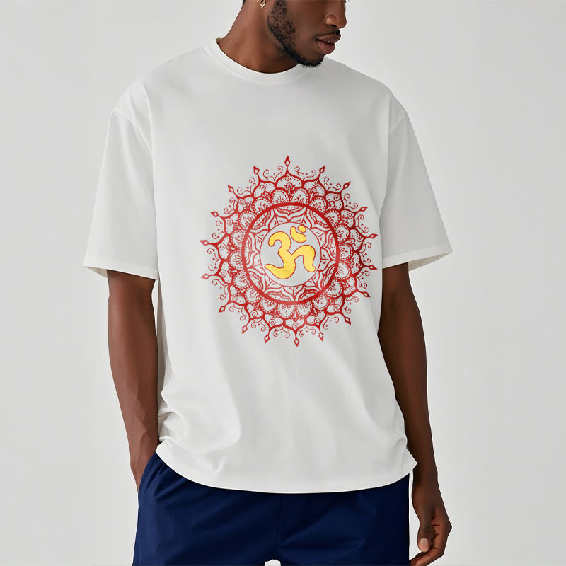 Buddha Stones Casual Red Mandala Om Symbol Pattern Cotton Tee T-shirt - image 6