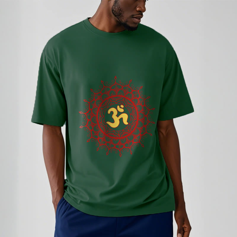 Buddha Stones Casual Red Mandala Om Symbol Pattern Cotton Tee T-shirt - image 12