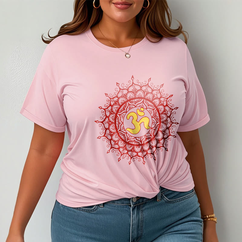 Buddha Stones Casual Red Mandala Om Symbol Pattern Cotton Tee T-shirt - image 13