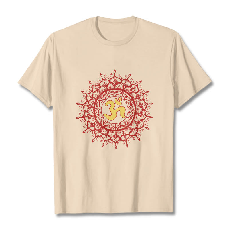 Buddha Stones Casual Red Mandala Om Symbol Pattern Cotton Tee T-shirt - Bisque - 2XL - image 8