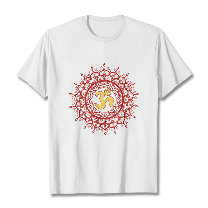 Buddha Stones Casual Red Mandala Om Symbol Pattern Cotton Tee T-shirt - White - 2XL - image 6