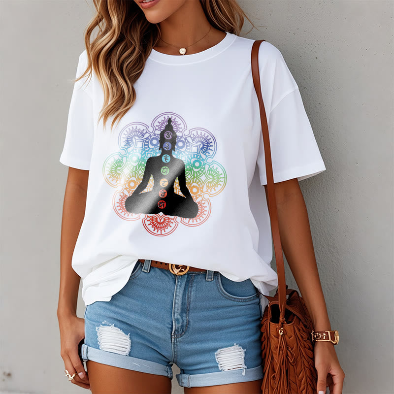 Buddha Stones Casual Meditating Figure Colorful Mandala Pattern Cotton Tee T-shirt - image 8