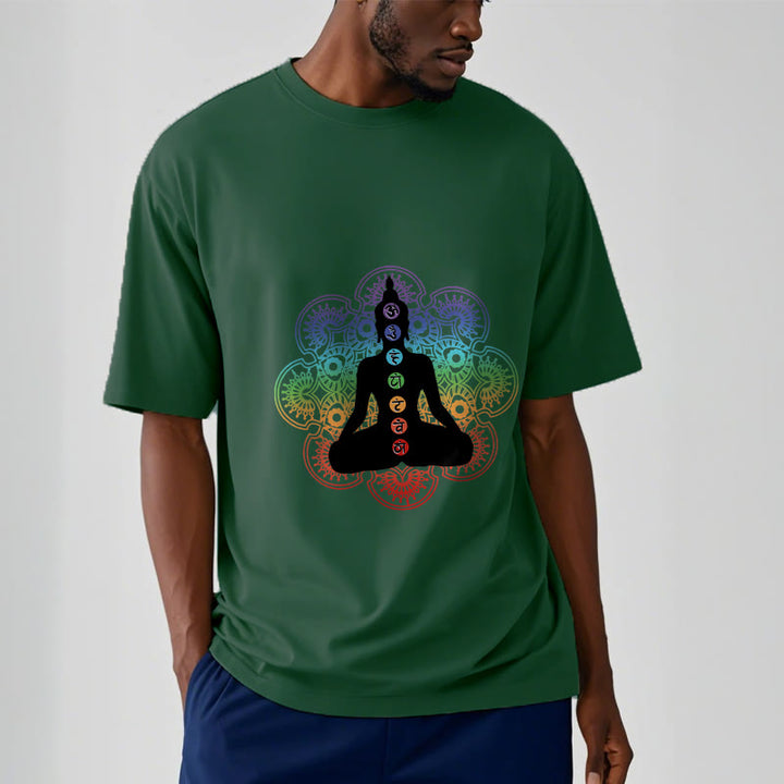 Buddha Stones Casual Meditating Figure Colorful Mandala Pattern Cotton Tee T-shirt - image 12