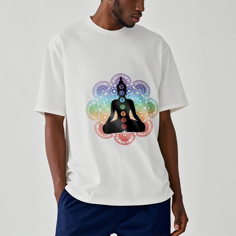 Buddha Stones Casual Meditating Figure Colorful Mandala Pattern Cotton Tee T-shirt - image 7