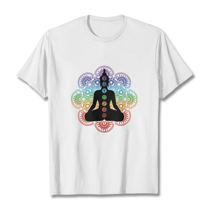 Buddha Stones Casual Meditating Figure Colorful Mandala Pattern Cotton Tee T-shirt - White - 2XL - image 6