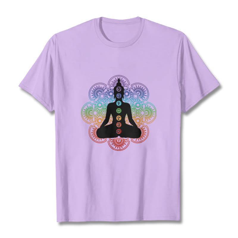 Buddha Stones Casual Meditating Figure Colorful Mandala Pattern Cotton Tee T-shirt - Plum - 2XL - image 17