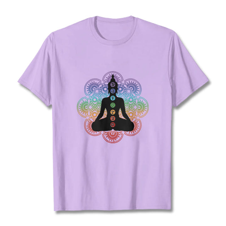 Buddha Stones Casual Meditating Figure Colorful Mandala Pattern Cotton Tee T-shirt - Plum - 2XL - image 17