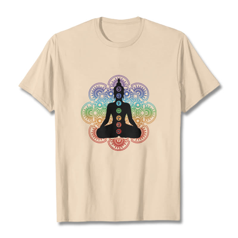 Buddha Stones Casual Meditating Figure Colorful Mandala Pattern Cotton Tee T-shirt - Bisque - 2XL - image 9