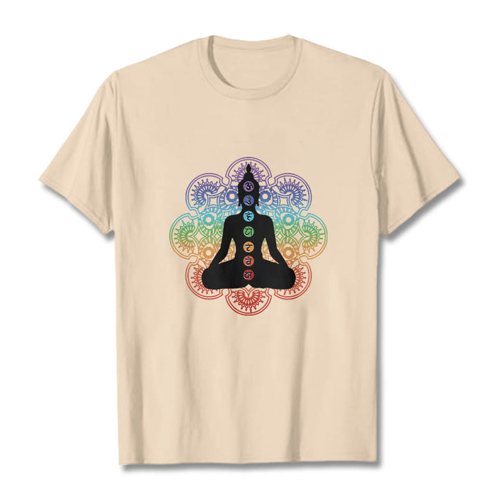 Buddha Stones Casual Meditating Figure Colorful Mandala Pattern Cotton Tee T-shirt - Bisque - 2XL - image 9