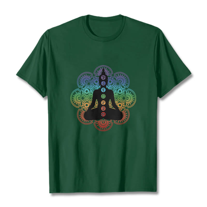 Buddha Stones Casual Meditating Figure Colorful Mandala Pattern Cotton Tee T-shirt - ForestGreen - 2XL - image 11