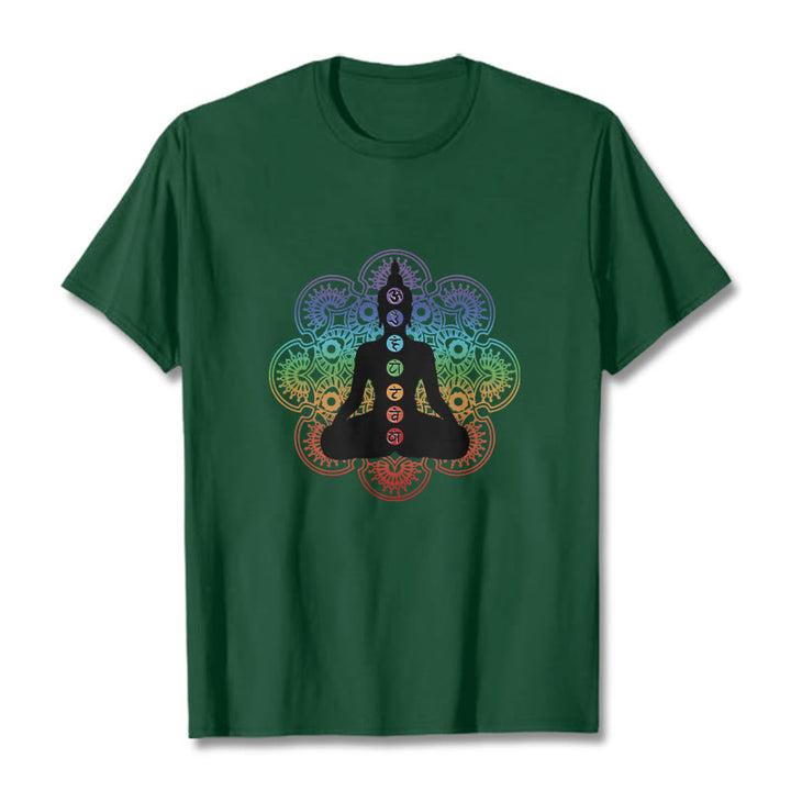 Buddha Stones Casual Meditating Figure Colorful Mandala Pattern Cotton Tee T-shirt - ForestGreen - 2XL - image 11