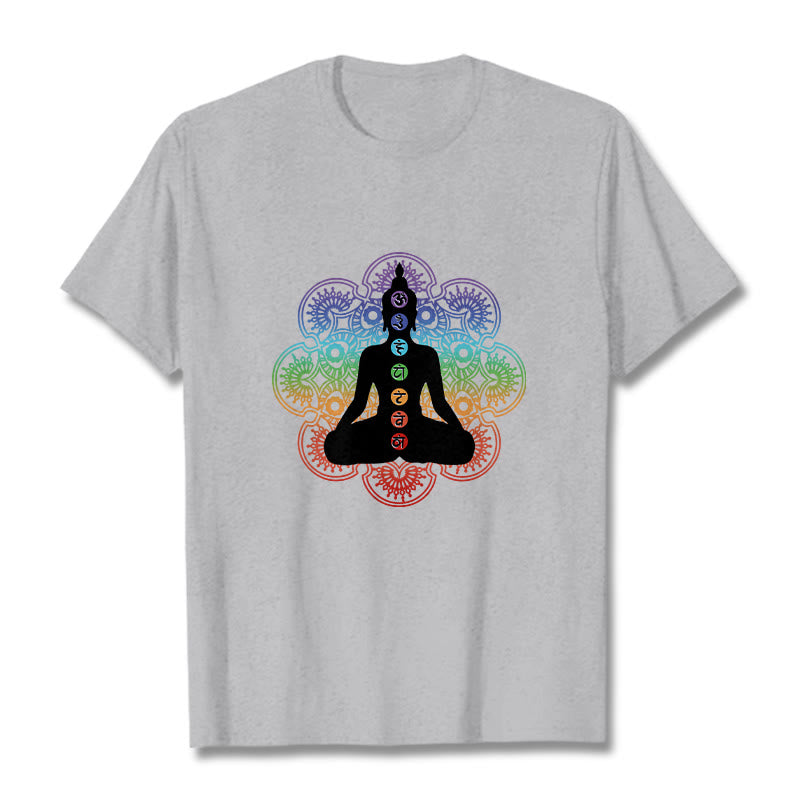 Buddha Stones Casual Meditating Figure Colorful Mandala Pattern Cotton Tee T-shirt - LightGrey - 2XL - image 20