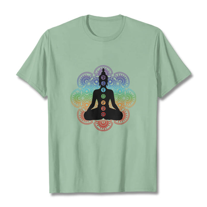 Buddha Stones Casual Meditating Figure Colorful Mandala Pattern Cotton Tee T-shirt - PaleGreen - 2XL - image 15
