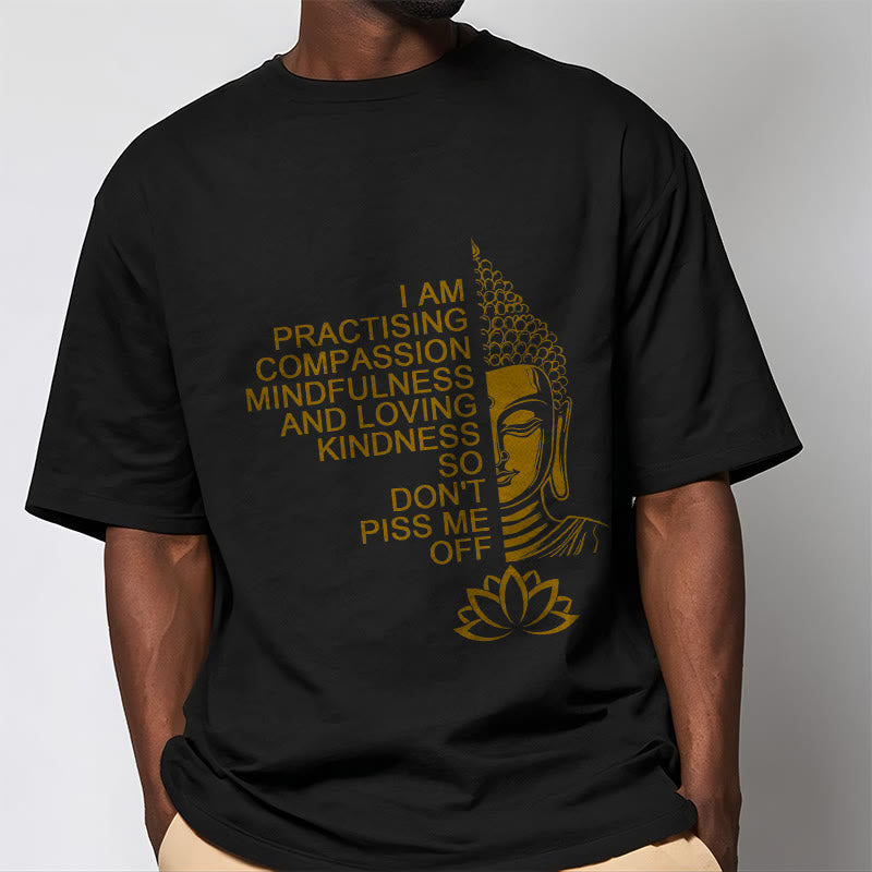 Buddha Stones Casual Golden Side Buddha Lotus Flower Pattern Cotton Tee T-Shirt - image 6
