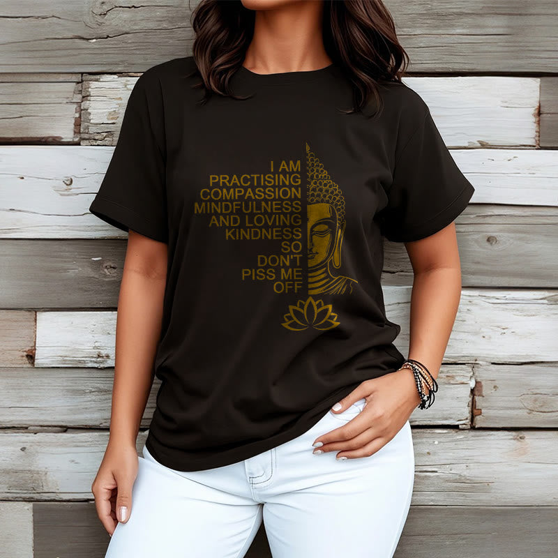 Buddha Stones Casual Golden Side Buddha Lotus Flower Pattern Cotton Tee T-Shirt - image 8