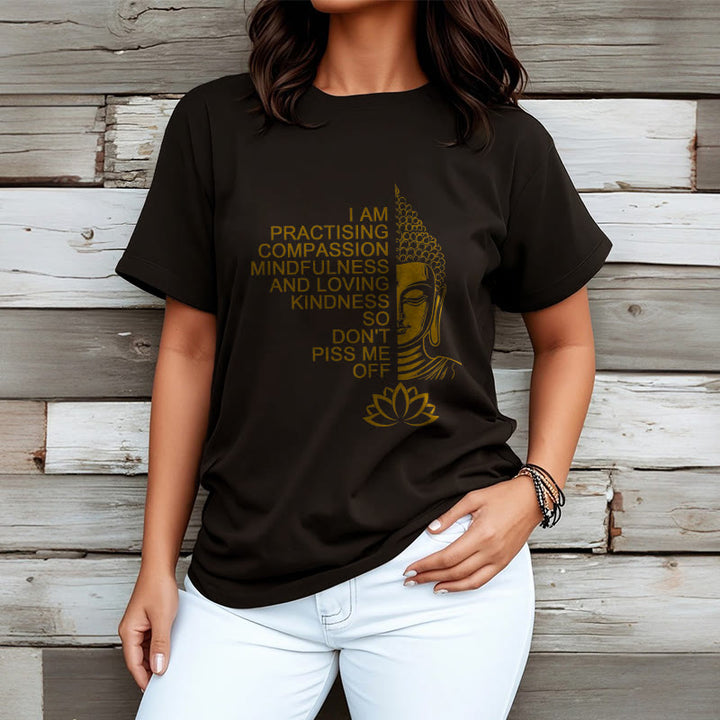 Buddha Stones Casual Golden Side Buddha Lotus Flower Pattern Cotton Tee T-Shirt - image 8