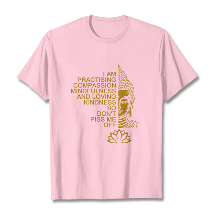 Buddha Stones Casual Golden Side Buddha Lotus Flower Pattern Cotton Tee T-Shirt - LightPink - 2XL - image 13