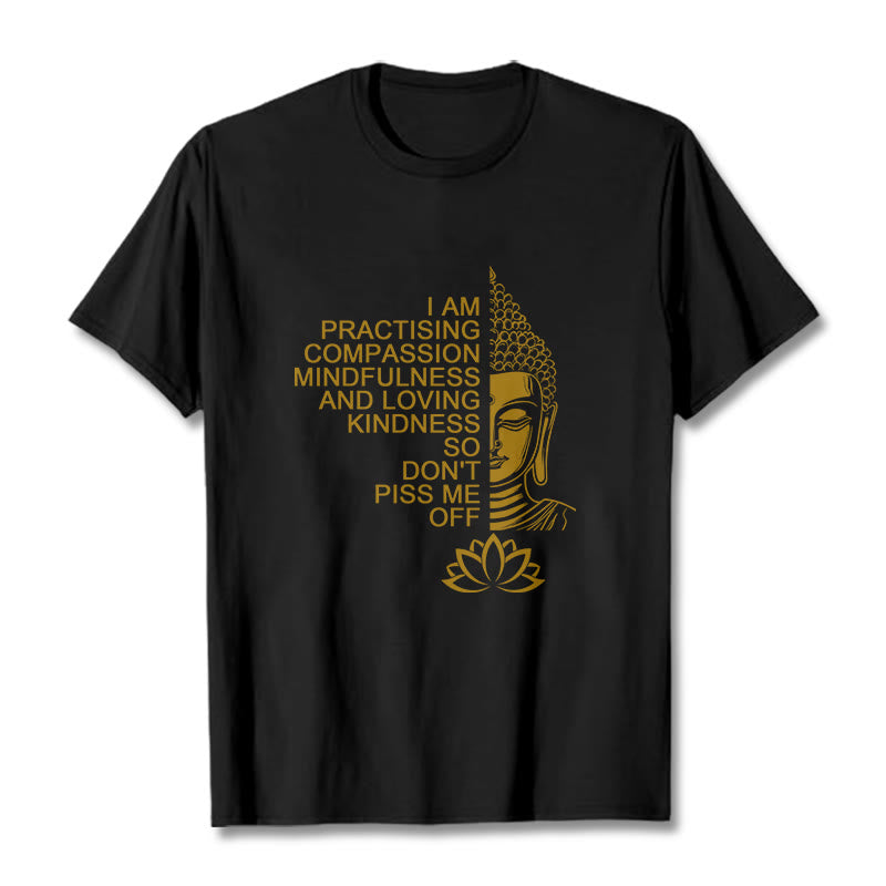 Buddha Stones Casual Golden Side Buddha Lotus Flower Pattern Cotton Tee T-Shirt - Black - 2XL - image 5