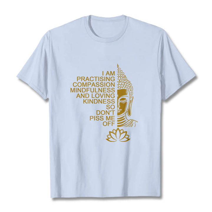 Buddha Stones Casual Golden Side Buddha Lotus Flower Pattern Cotton Tee T-Shirt - LightCyan - 2XL - image 19