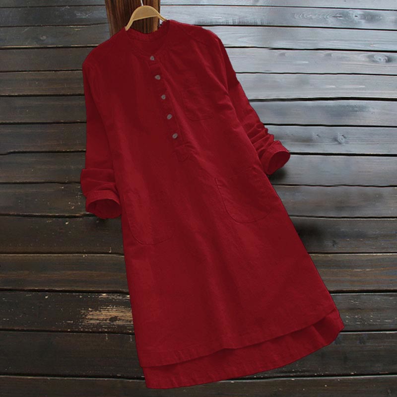 Buddha Stones Solid Buttons Long Sleeve Women's Shirt With Pockets - Red - US16，UK/AU20，EU48 (5XL) - image 17