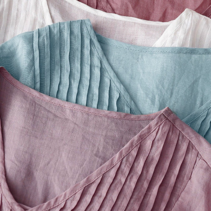 Buddha Stones Casual Plain Loose Women's V-Neck Design Half Sleeve Shirt - image 30