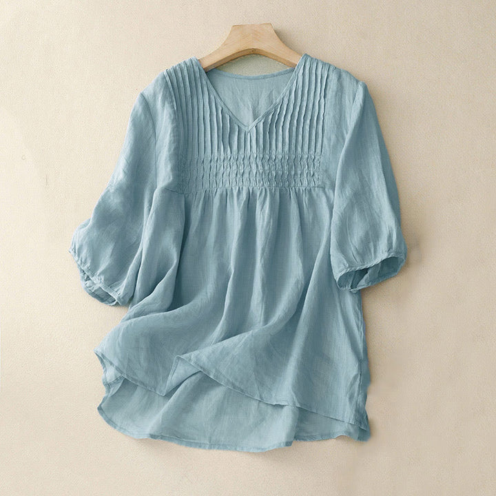 Buddha Stones Casual Plain Loose Women's V-Neck Design Half Sleeve Shirt - PaleTurquoise - US12，UK/AU16，EU44 (2XL) - image 24