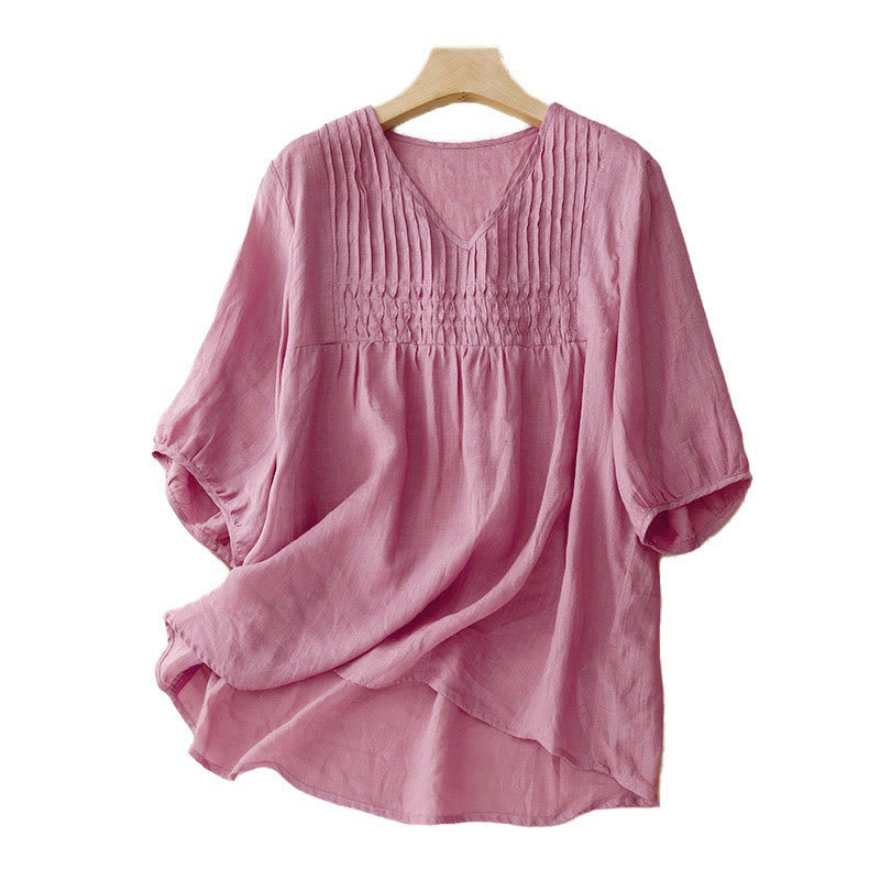 Buddha Stones Casual Plain Loose Women's V-Neck Design Half Sleeve Shirt - image 19