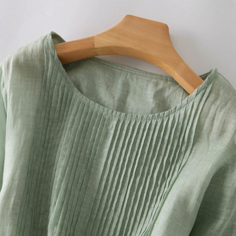 Buddha Stones Casual Lace-up Plain Crew Neck Half Sleeve Midi Dress With Pockets - image 21