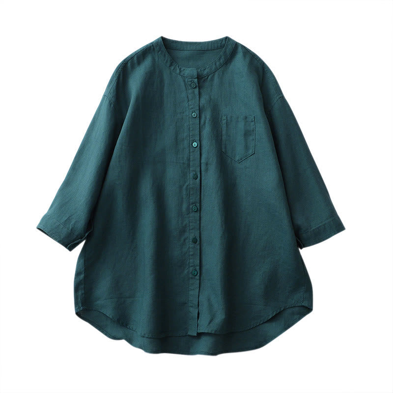 Buddha Stones Solid Color Button Three Quarter Sleeve Shirt - image 14