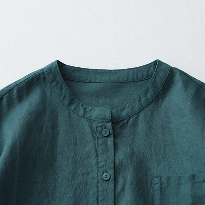 Buddha Stones Solid Color Button Three Quarter Sleeve Shirt - image 15