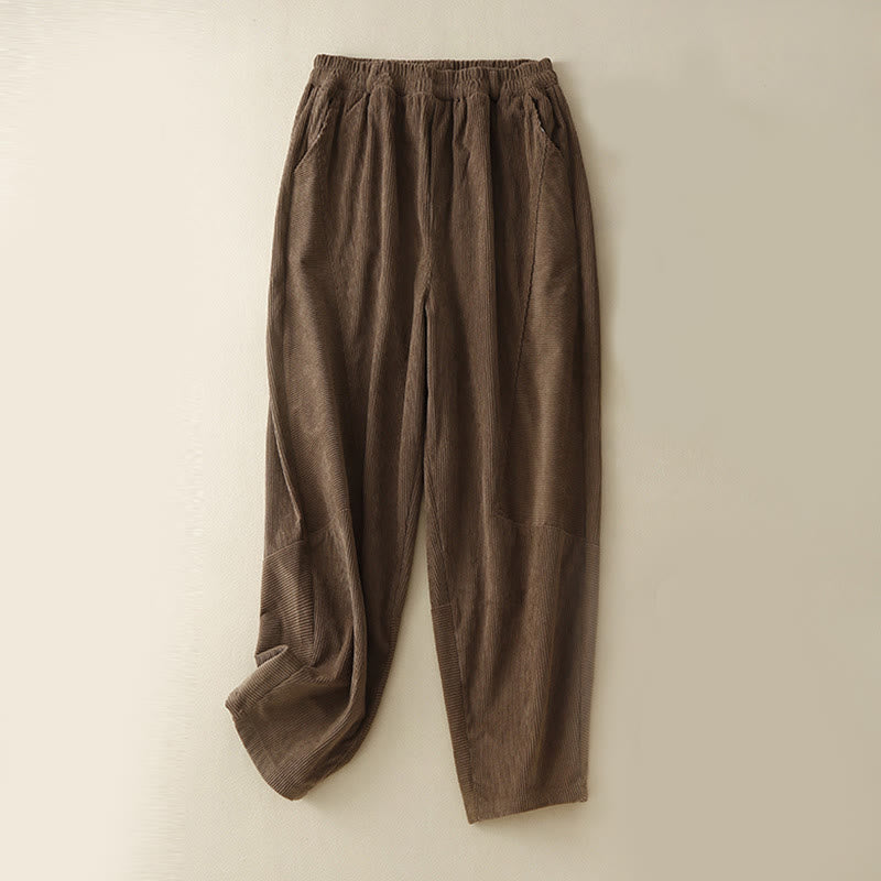 Buddha Stones Commute Vintage Plain Women's Corduroy Cotton Harem Pants With Pockets - Sienna - US8-10，UK/AU12-14，EU40-42 (2XL) - image 1