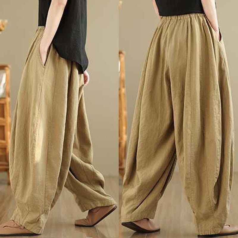 Buddha Stones Spring Casual Simple Design Women's Cotton Linen Harem Pants With Pockets - image 14
