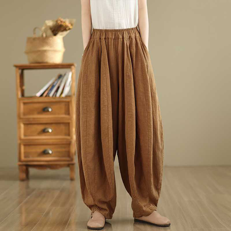 Buddha Stones Spring Casual Simple Design Women's Cotton Linen Harem Pants With Pockets - image 1