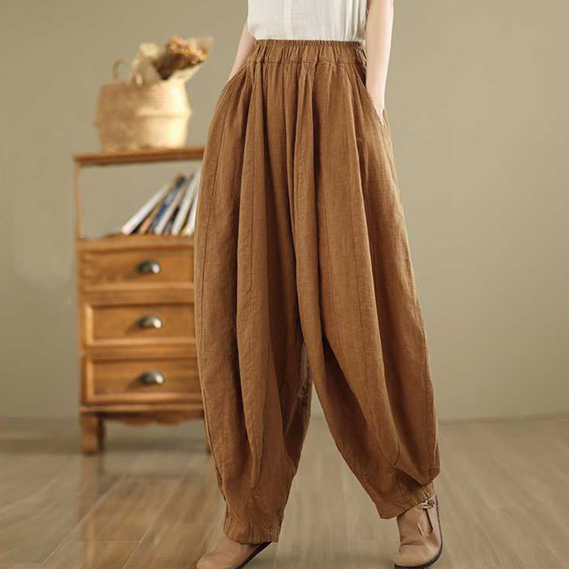 Buddha Stones Spring Casual Simple Design Women's Cotton Linen Harem Pants With Pockets - Peru - US8-10，UK/AU12-14，EU40-42 (2XL) - image 0