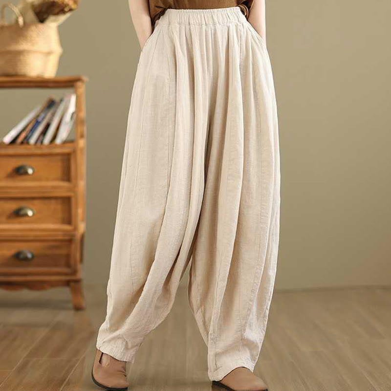 Buddha Stones Spring Casual Simple Design Women's Cotton Linen Harem Pants With Pockets - image 19