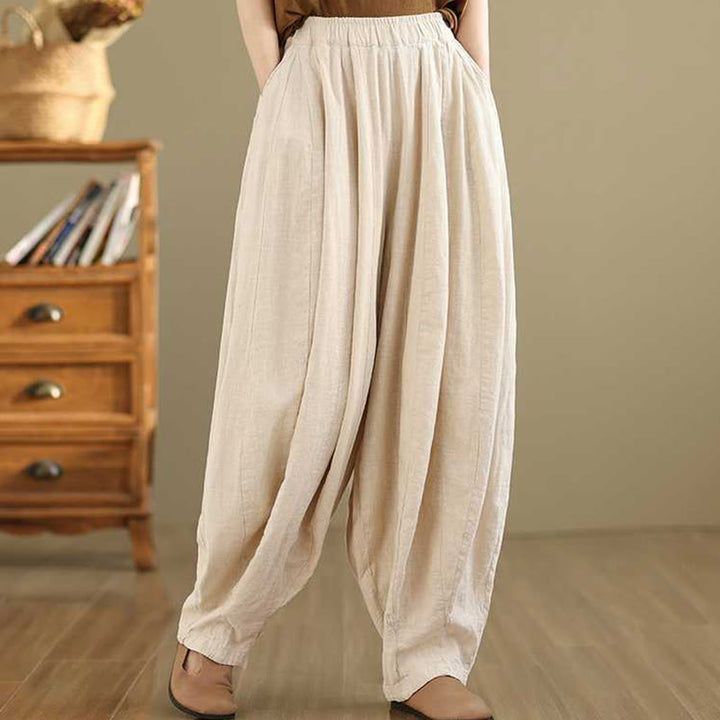 Buddha Stones Spring Casual Simple Design Women's Cotton Linen Harem Pants With Pockets - image 19