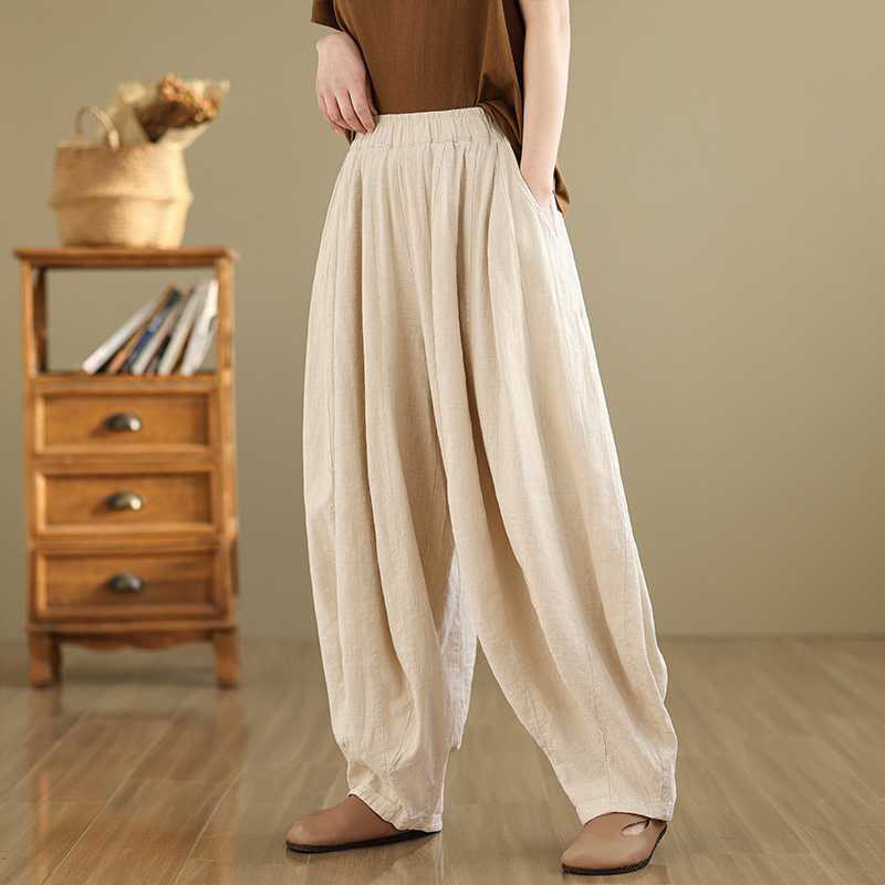 Buddha Stones Spring Casual Simple Design Women's Cotton Linen Harem Pants With Pockets - image 20