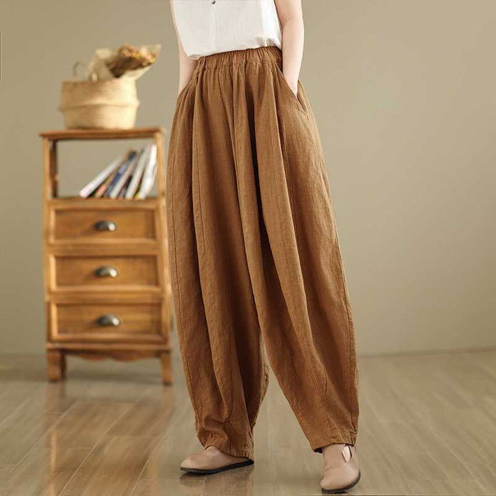 Buddha Stones Spring Casual Simple Design Women's Cotton Linen Harem Pants With Pockets - image 2