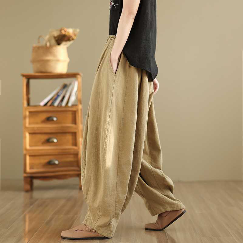 Buddha Stones Spring Casual Simple Design Women's Cotton Linen Harem Pants With Pockets - image 11