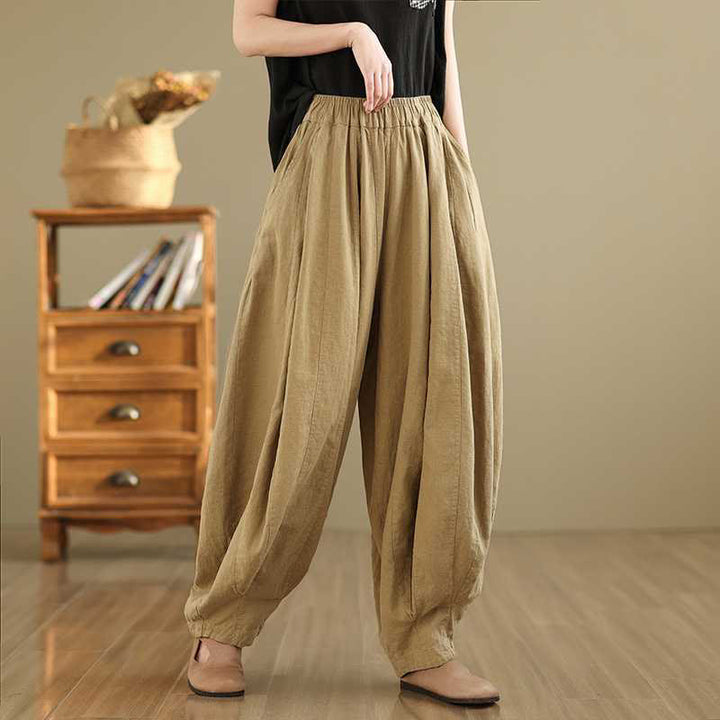 Buddha Stones Spring Casual Simple Design Women's Cotton Linen Harem Pants With Pockets - PaleGoldenrod - US8-10，UK/AU12-14，EU40-42 (2XL) - image 9