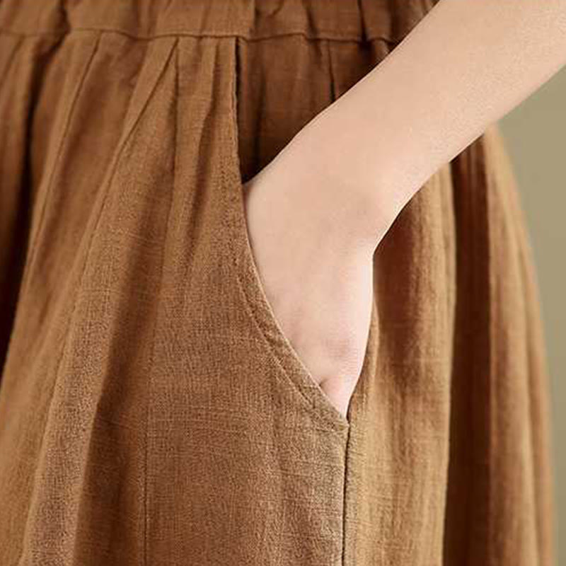 Buddha Stones Spring Casual Simple Design Women's Cotton Linen Harem Pants With Pockets - image 8