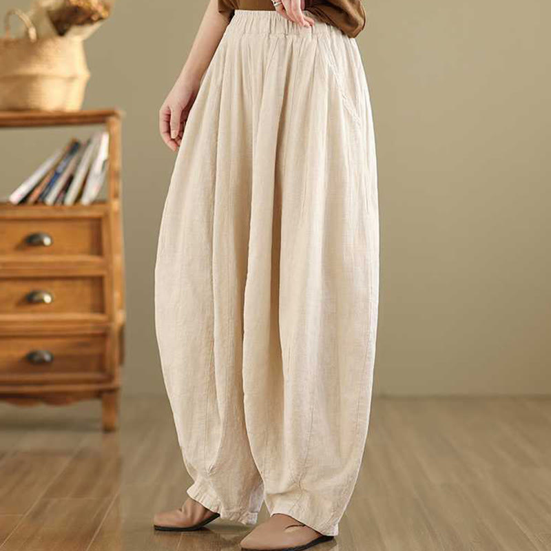 Buddha Stones Spring Casual Simple Design Women's Cotton Linen Harem Pants With Pockets - image 17